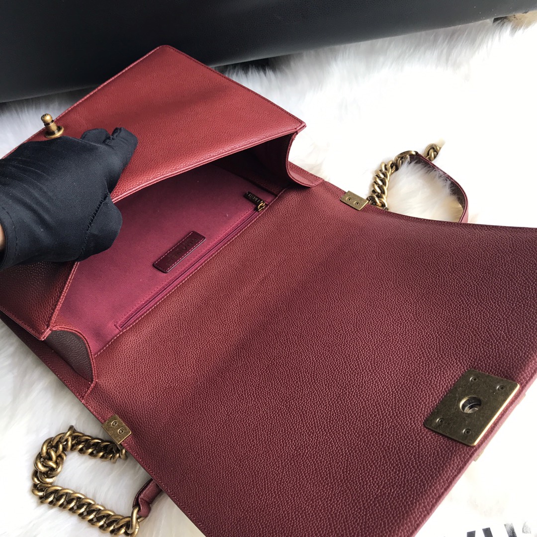 Caviar Large Boy Handbag Flap Bag A92193 Burgundy/Gold